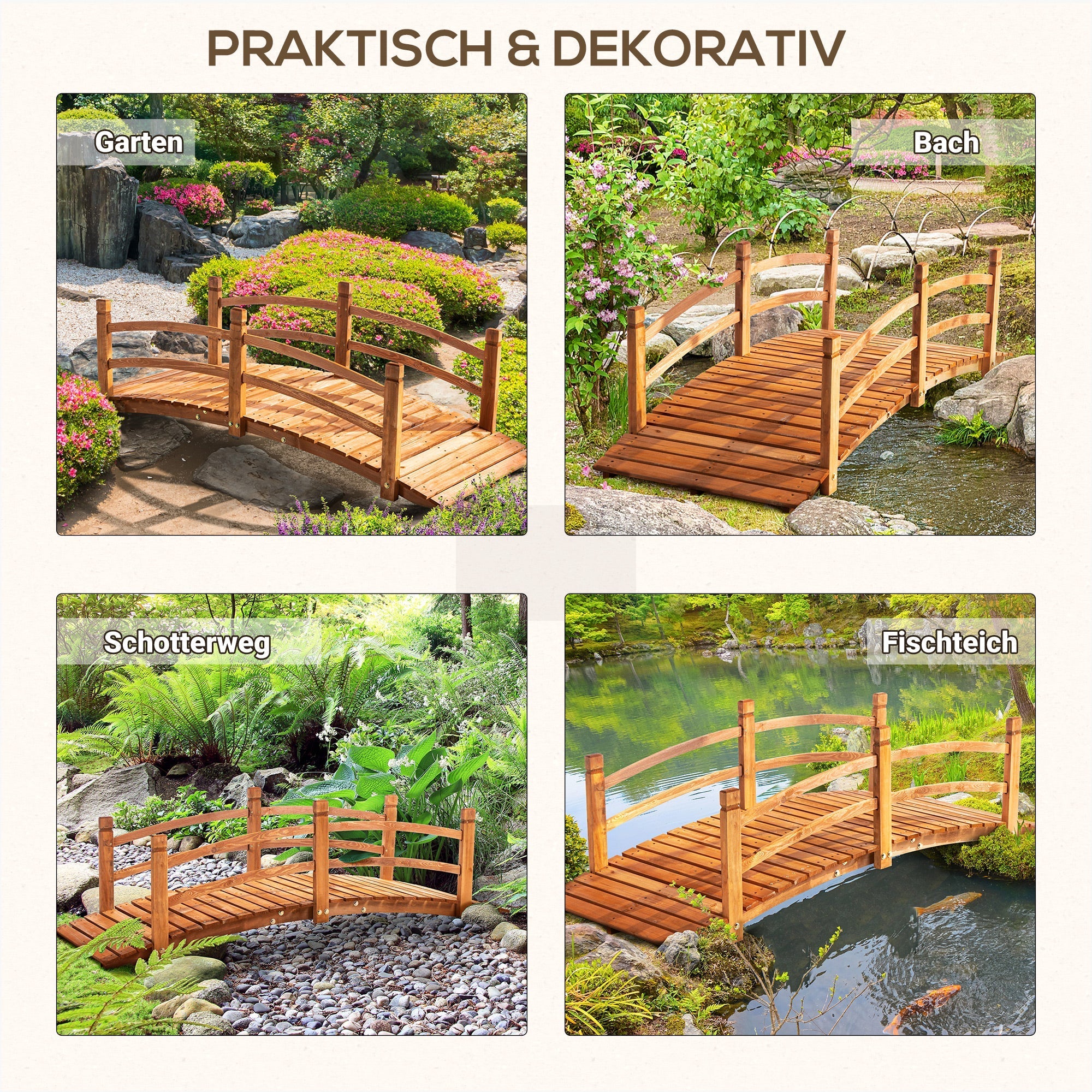 Garden Bridge 185m with Railing, 200kg Solid Wood