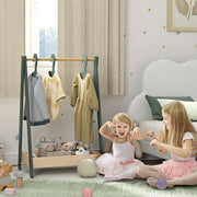 Kids Clothes Rail, 3 Hangers Bottom Storage Shelf, Green