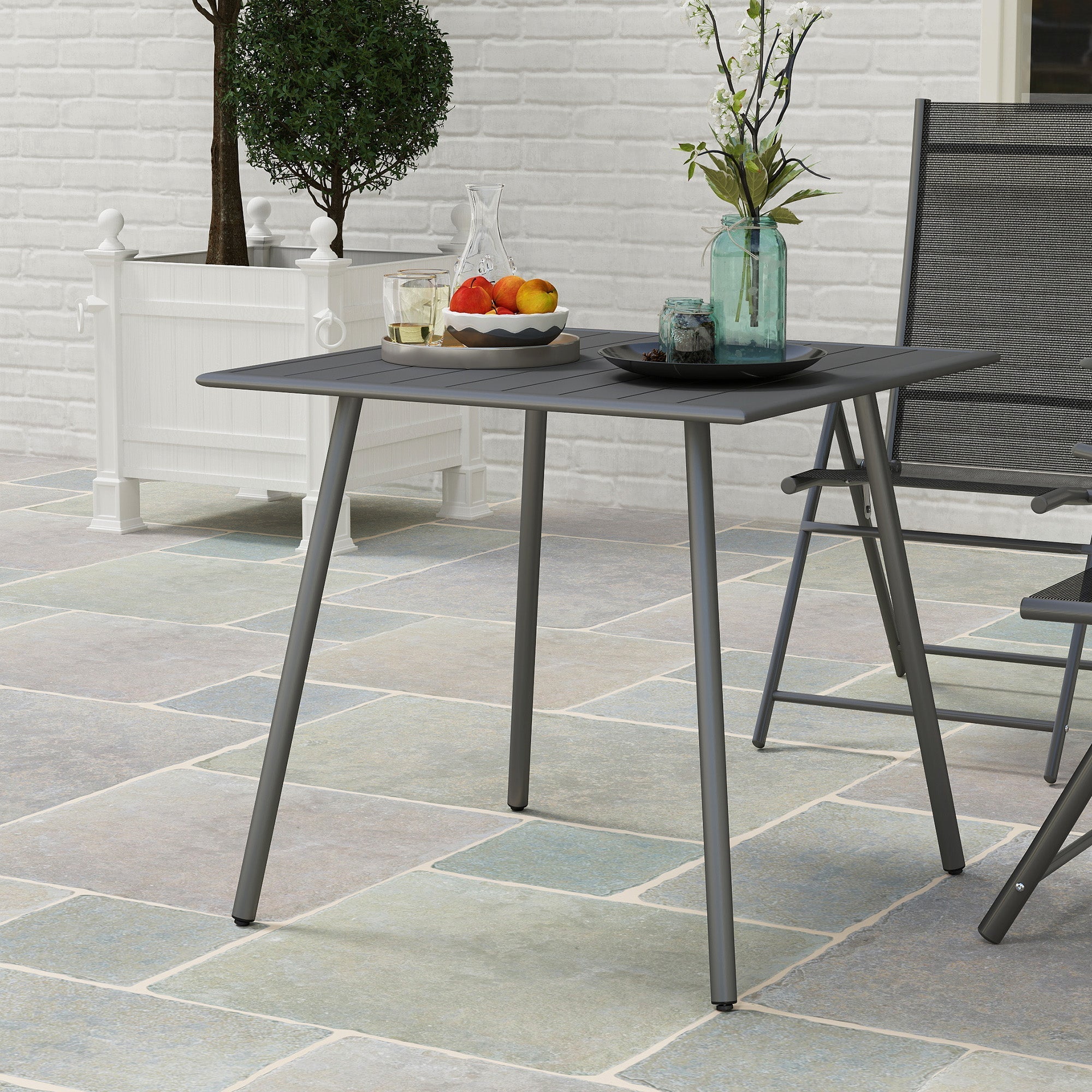 Gartentisch 80x80x74cm wetterfest 4 Personen Stahl, Grau
