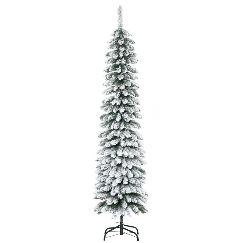 Artificial Christmas Tree, Slim Snow-Covered Fireproof, Green/White