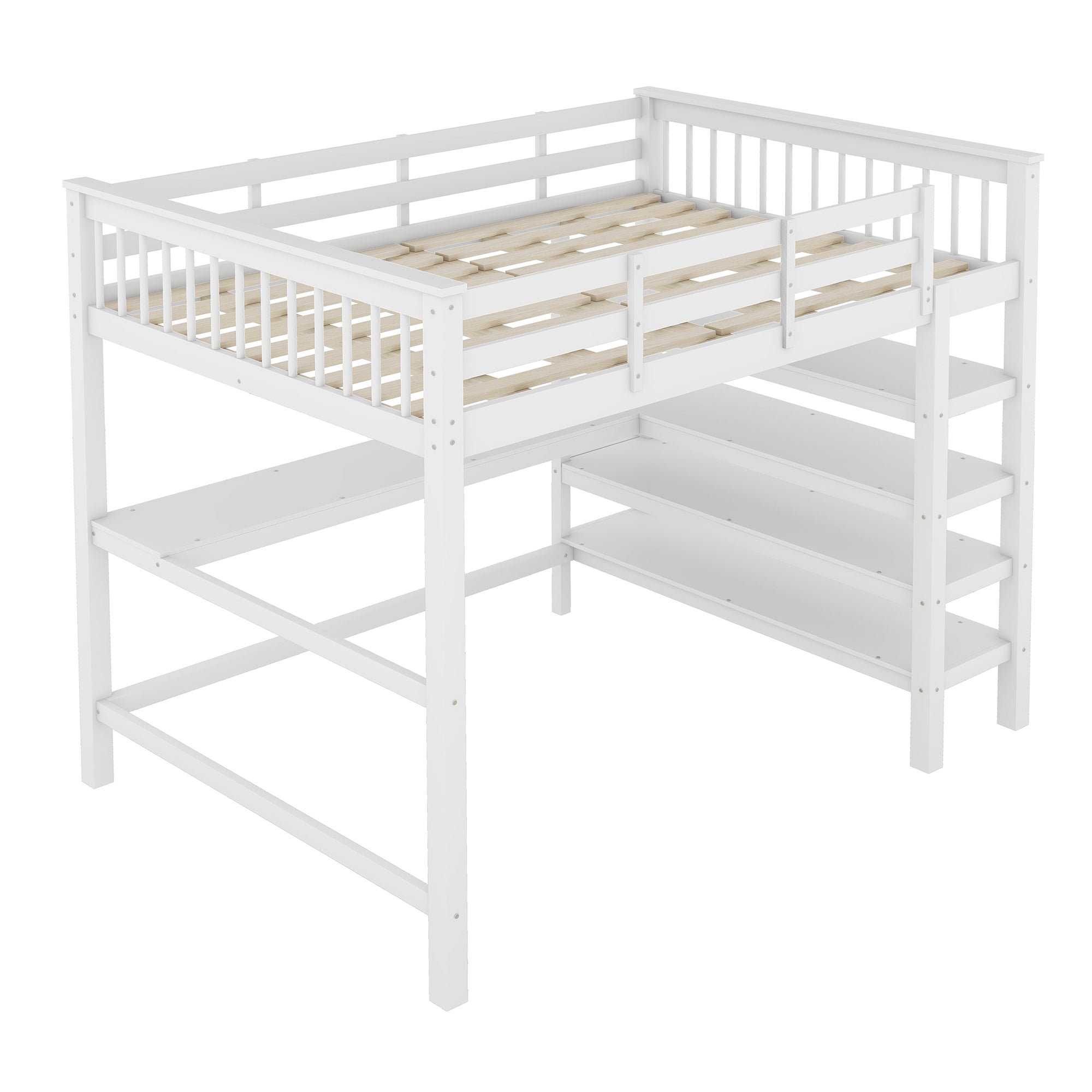 Loft Bed 140x200cm with Storage and Under-bed Desk - White