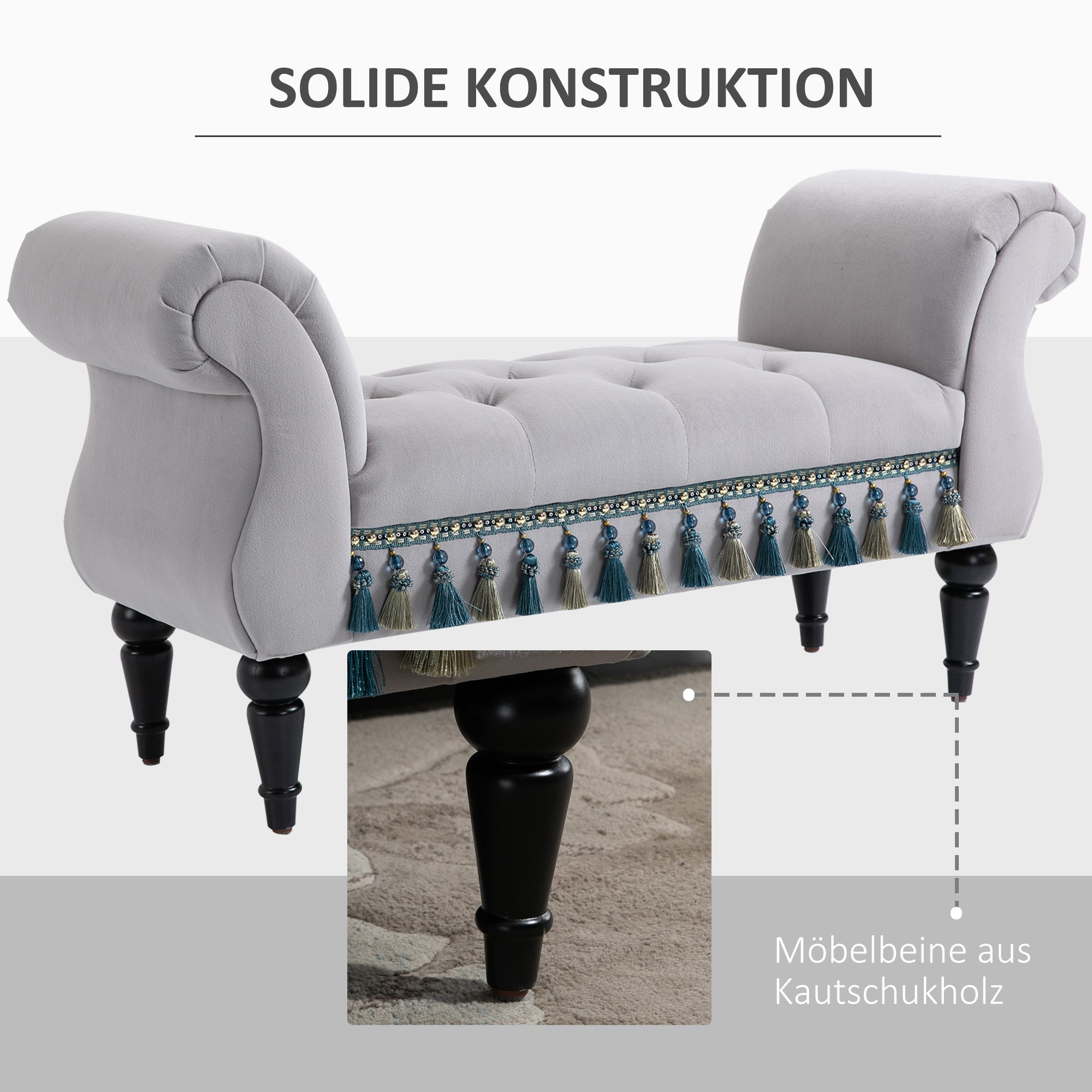 Sitzbank gepolstert Bettbank Holz, Grau Polyester