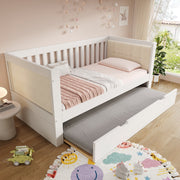 Daybed with Pull-out Bed, 90x190cm Space-Saving Design with Slatted Base, White Wood
