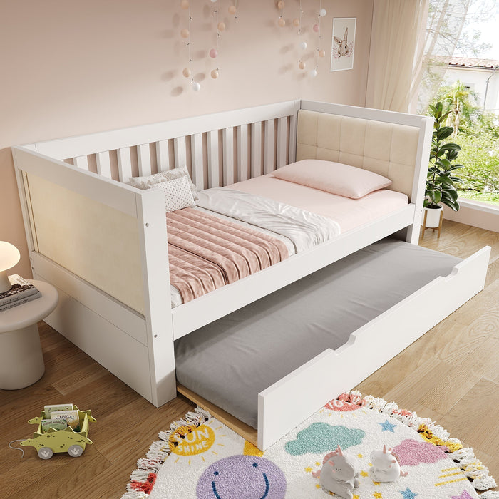 Daybed with Pull-out Bed, 90x200cm and 90x190cm, Space-Saving Wood, White