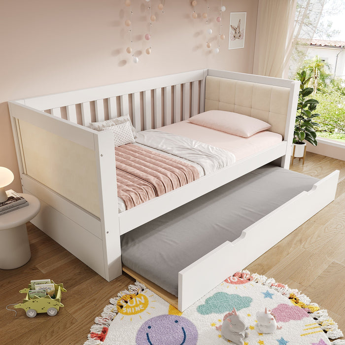 Daybed with Pull-out Bed, 90x200cm and 90x190cm, Space-Saving Wood, White
