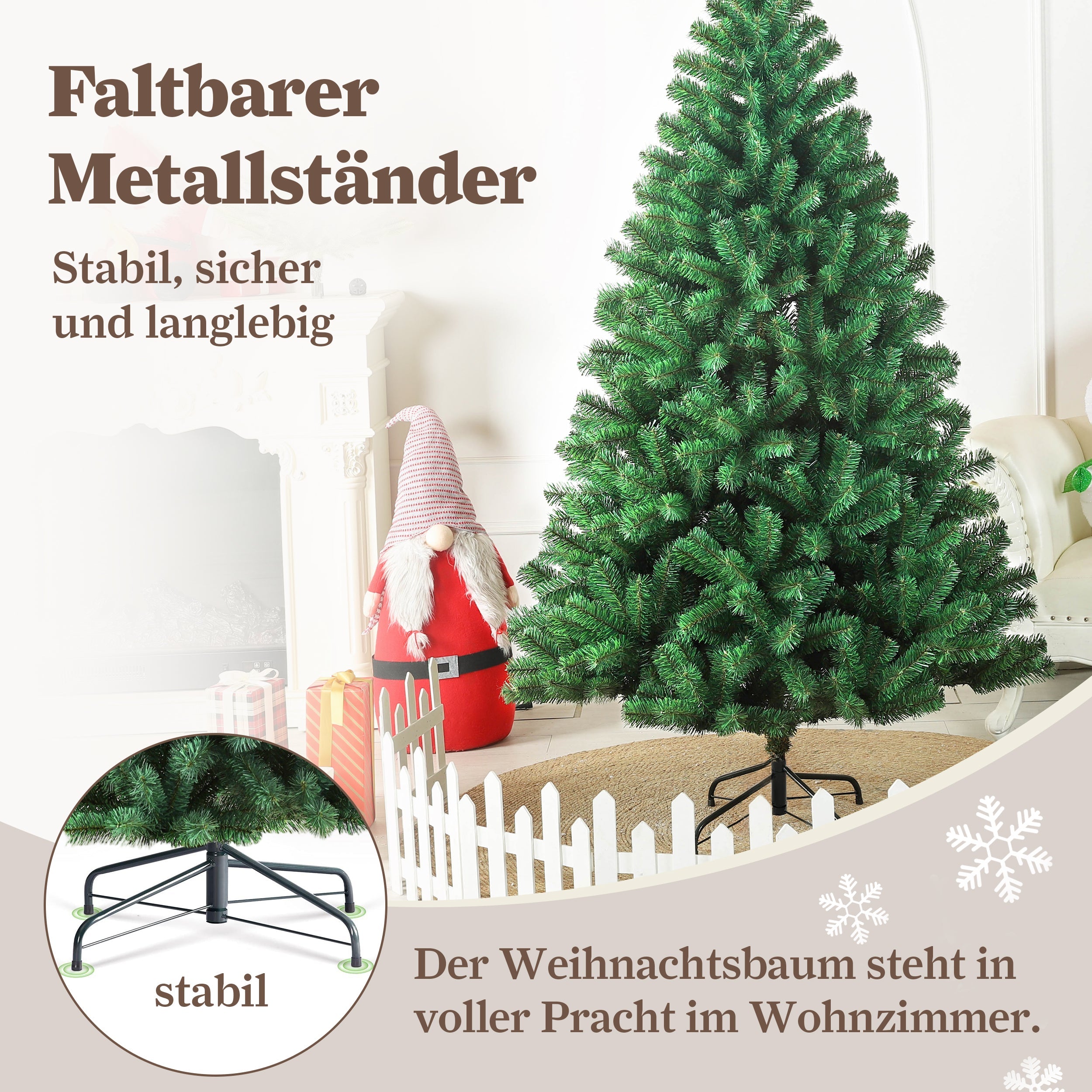 Artificial Christmas Tree, 210cm 1050 Tips Realistic, PVC with Metal Stand