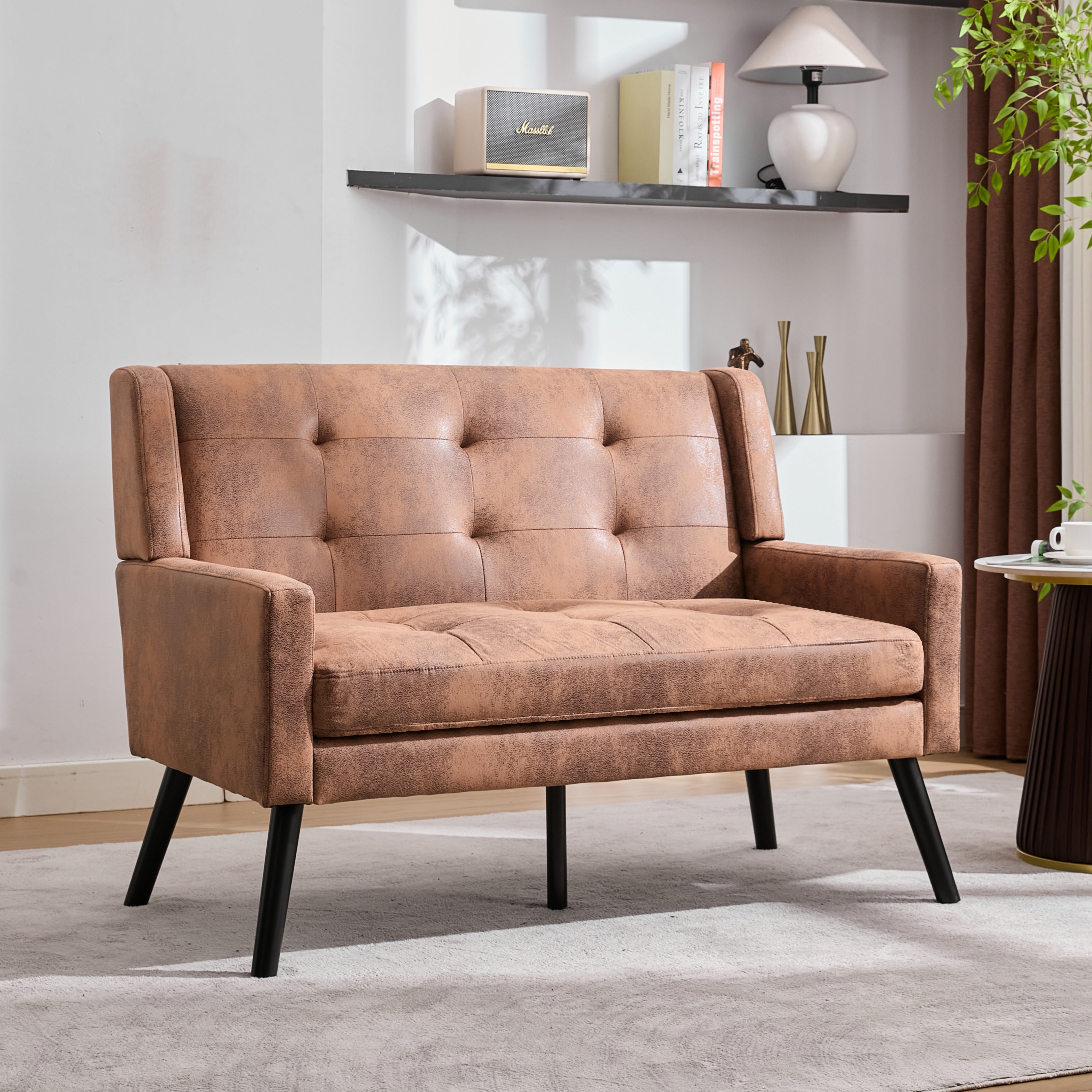 2-Seater Linen Bench with Button Tufting and Solid Wood Legs, Premium Linen