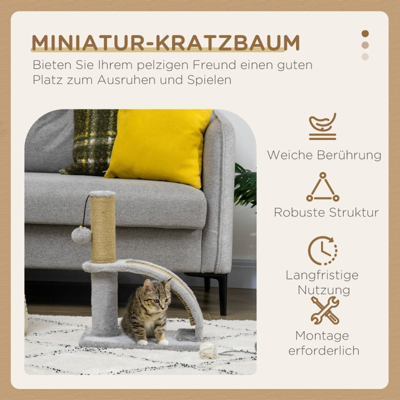 Cat Scratching Post, Jute Cover, Hanging Ball, Grey