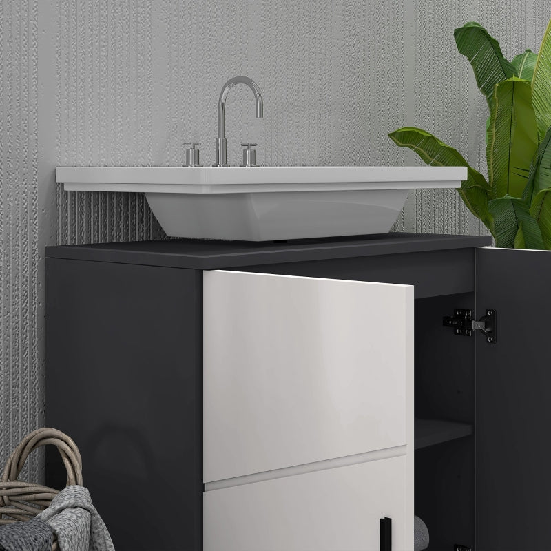 kleankin Vanity Unit with Adjustable Shelf, Handle, Anti-Tip Protection, Grey