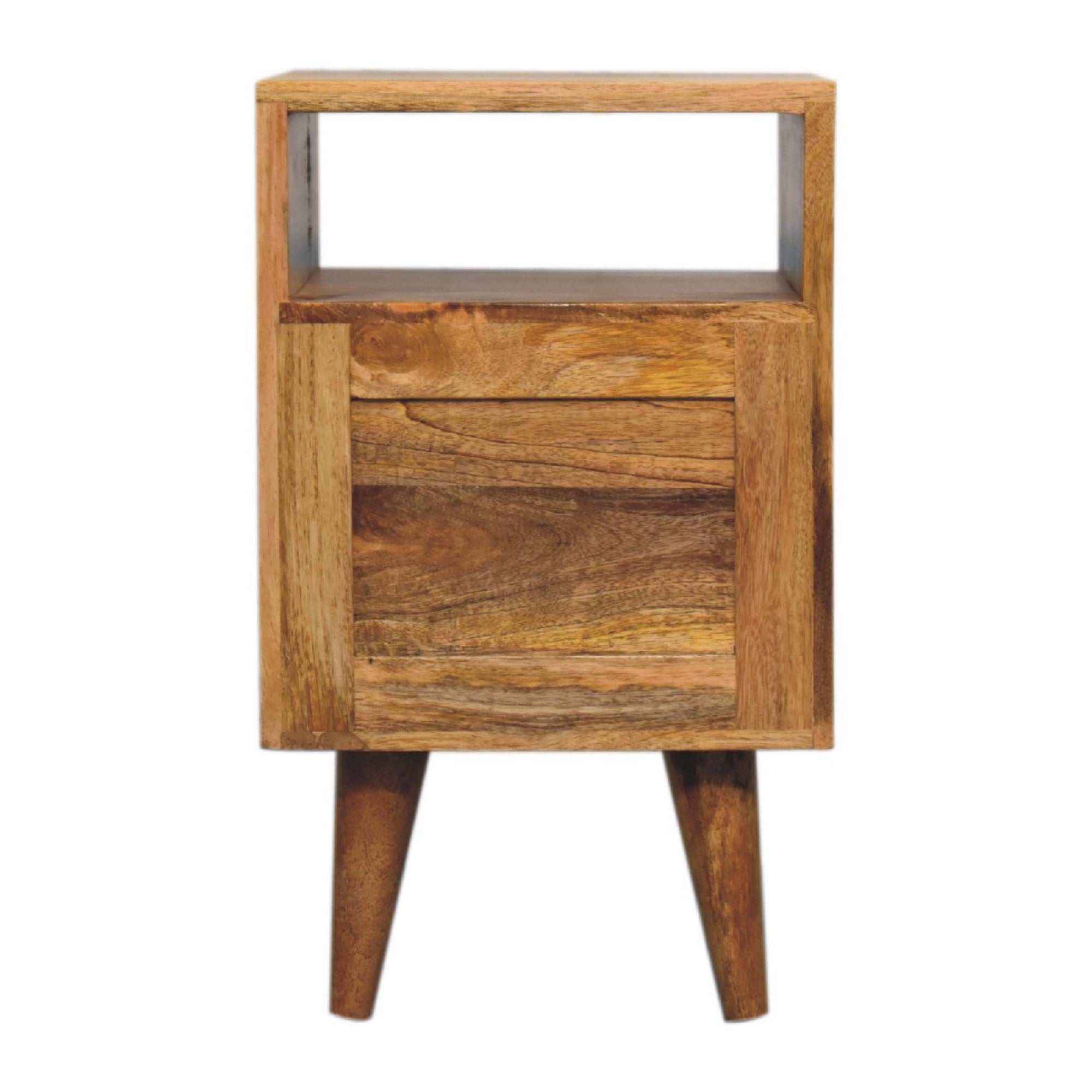 Solid Wood Bedside, Mini Classic Open 2 Drawers and Open Slot, Oak-ish Brown