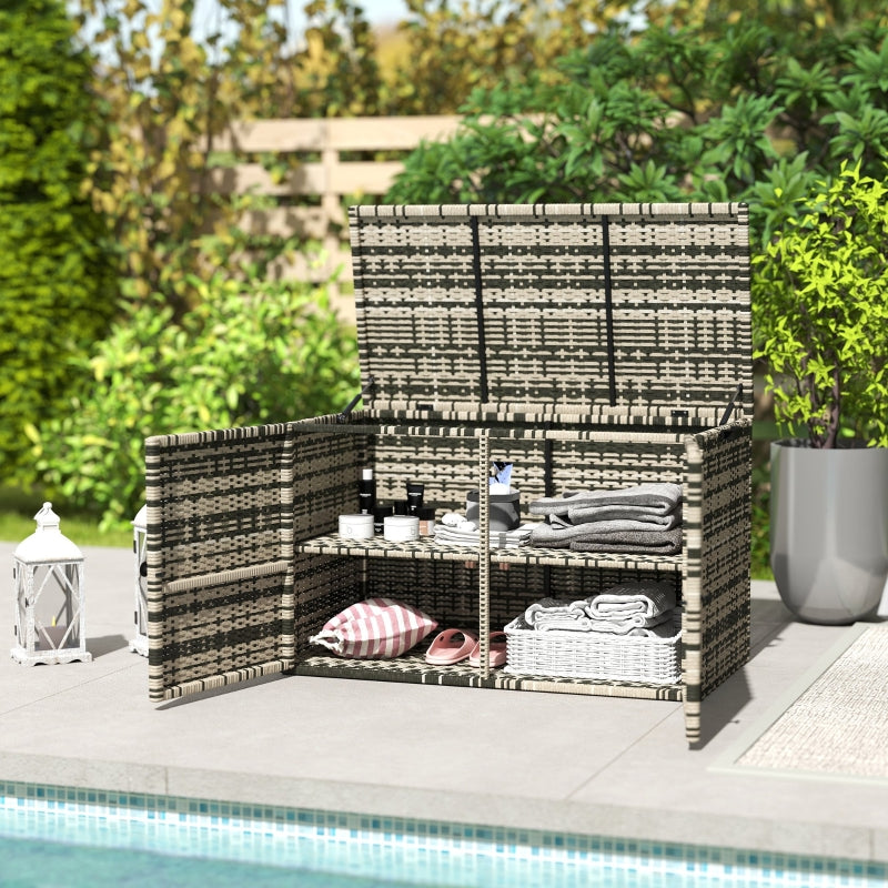 Rattan-Aufbewahrungsbox, 350L, 2-stufig, wetterfest, gemischtes Grau
