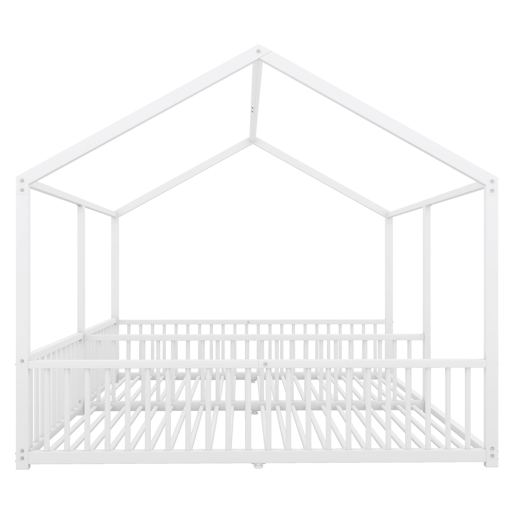 Metal Children's Bed 90x200cm House Design Railing Ladder - White