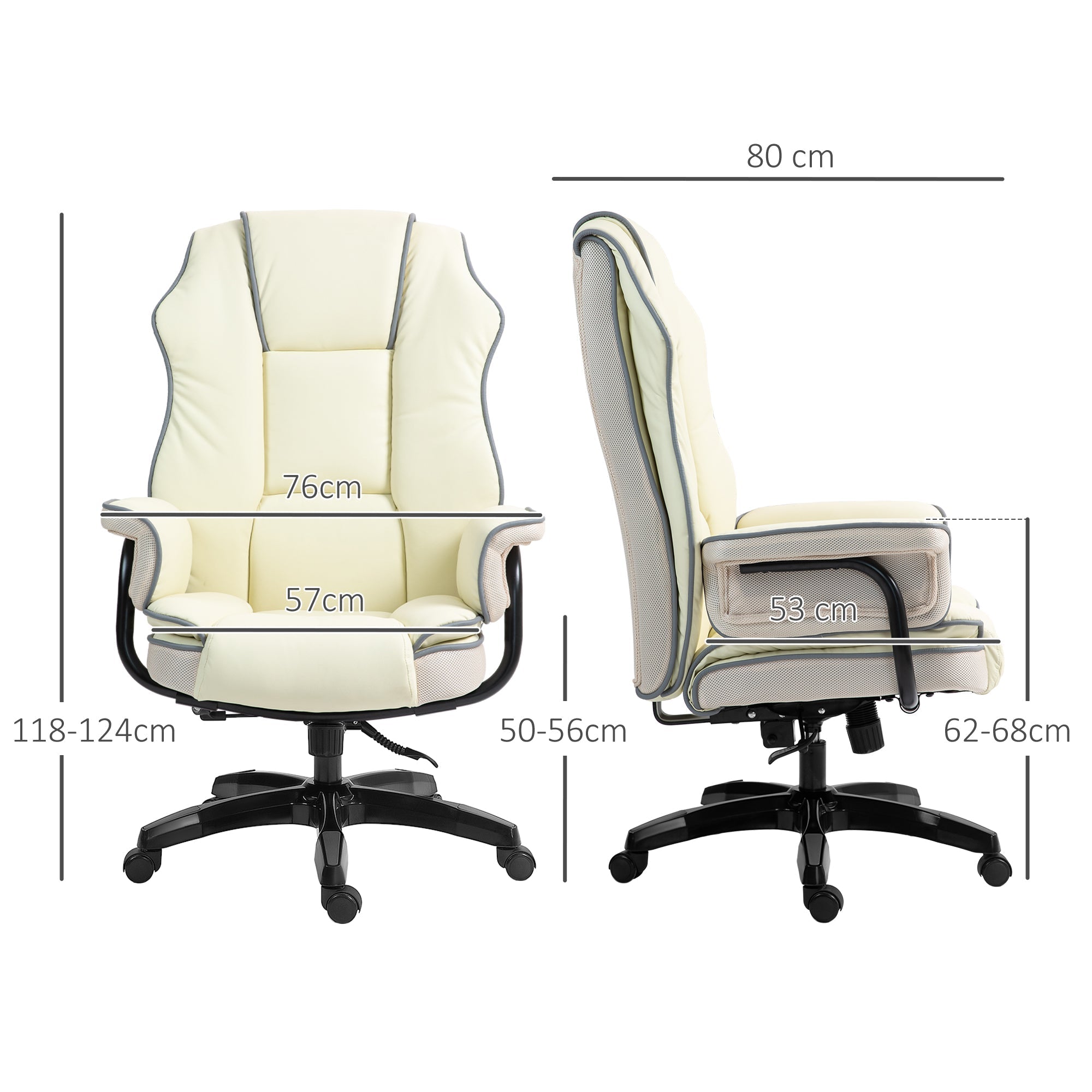 Bürostuhl, ergonomisch verstellbar mit Liegefunktion, Cremefarben