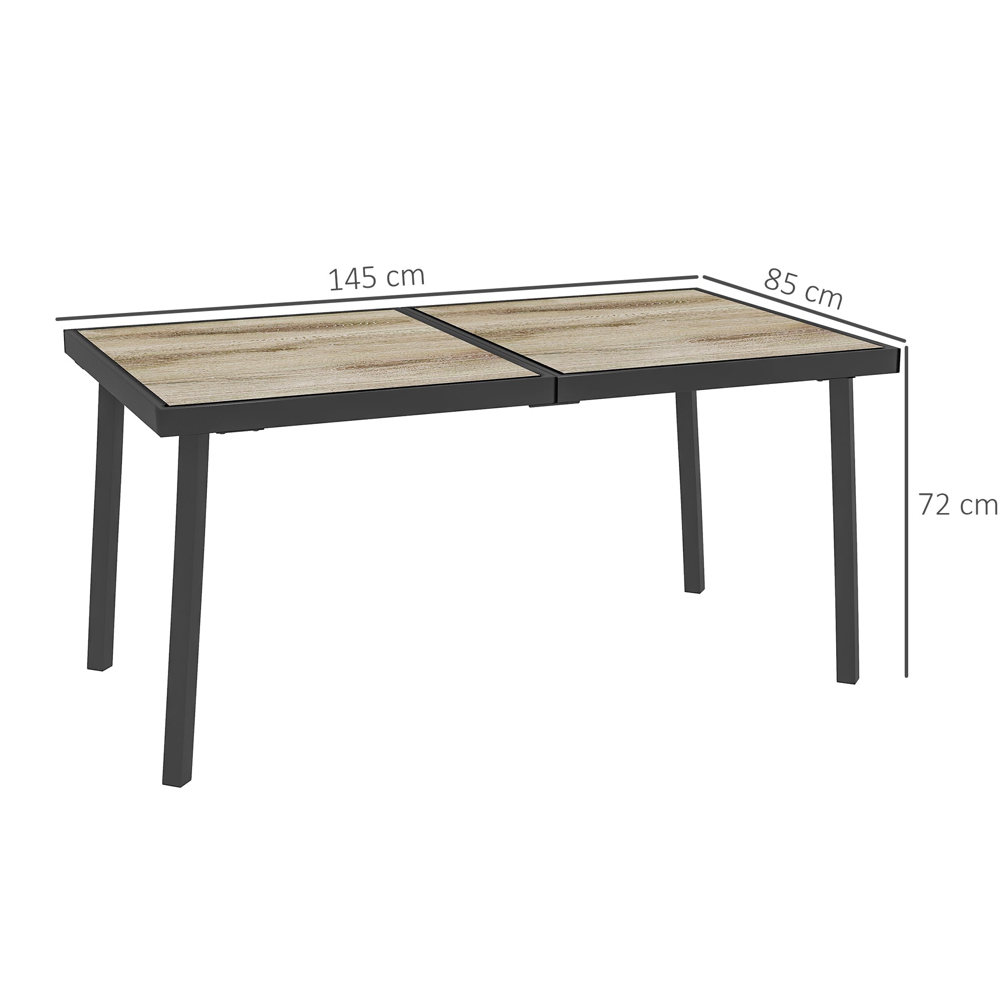 Garden Dining Table 145x85cm 6-Seater Wood Look Steel Frame, Grey