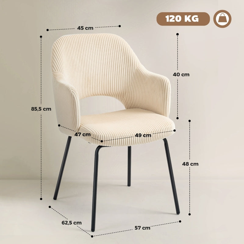 Dining Chair Corduroy Shell Metal Legs - Beige