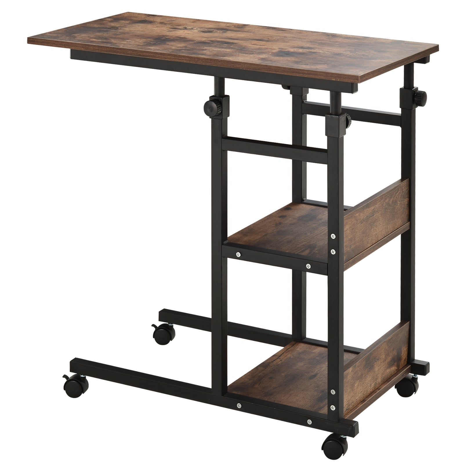 Beistelltisch, höhenverstellbarer Couchtisch 80x40x72-82 cm 2 Ablagen schwarzes Metall