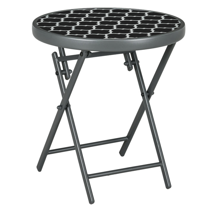 Folding Table Side Table Glass Top Black