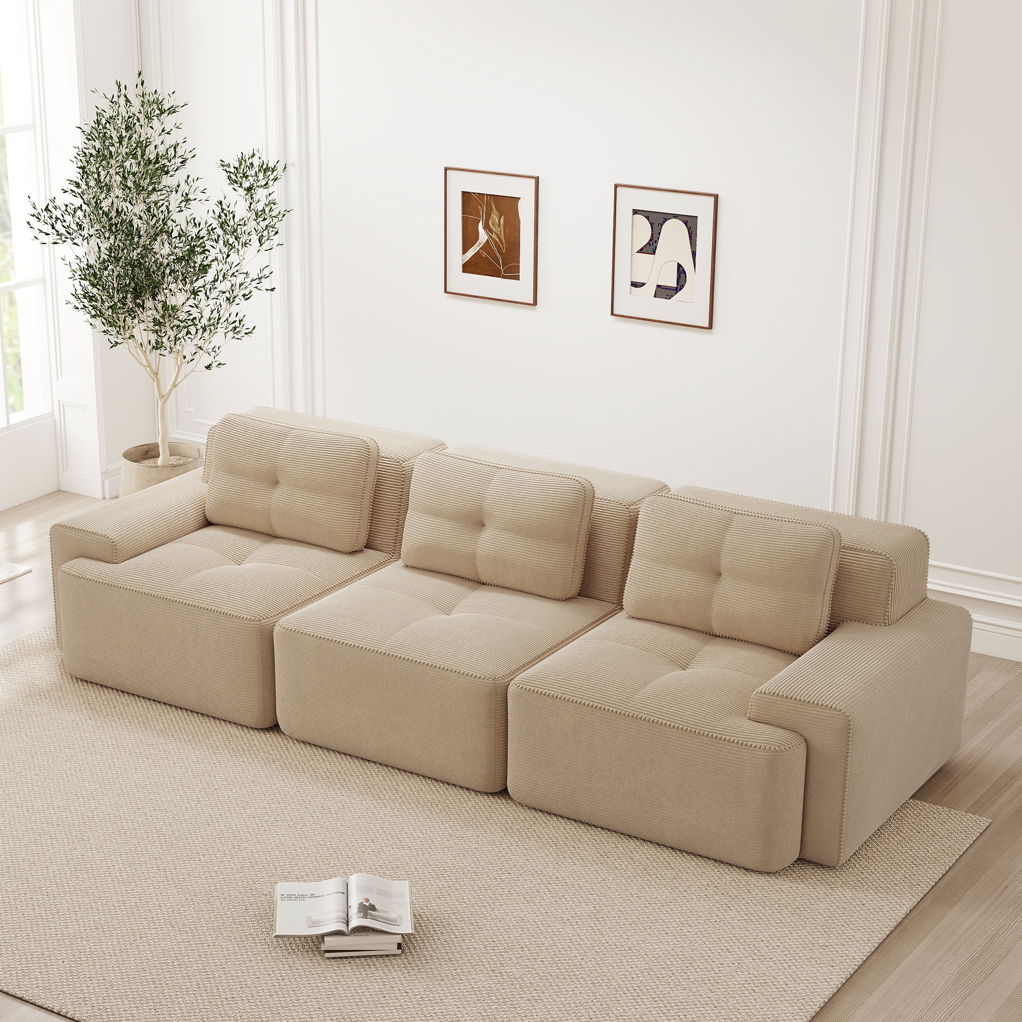 Cloud Modular Sofa Oversized 3-Seater Low Seat Corner Corduroy Beige