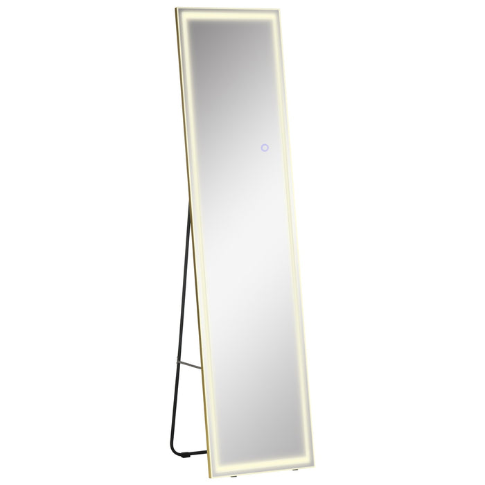 Wall Mirror, LED Standing Full Length, Aluminum Silver Gold