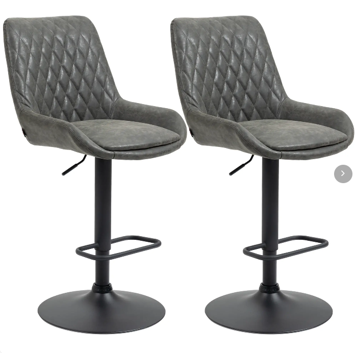 Bar Stools, Height-Adjustable with Backrest, Faux Leather Dark Grey