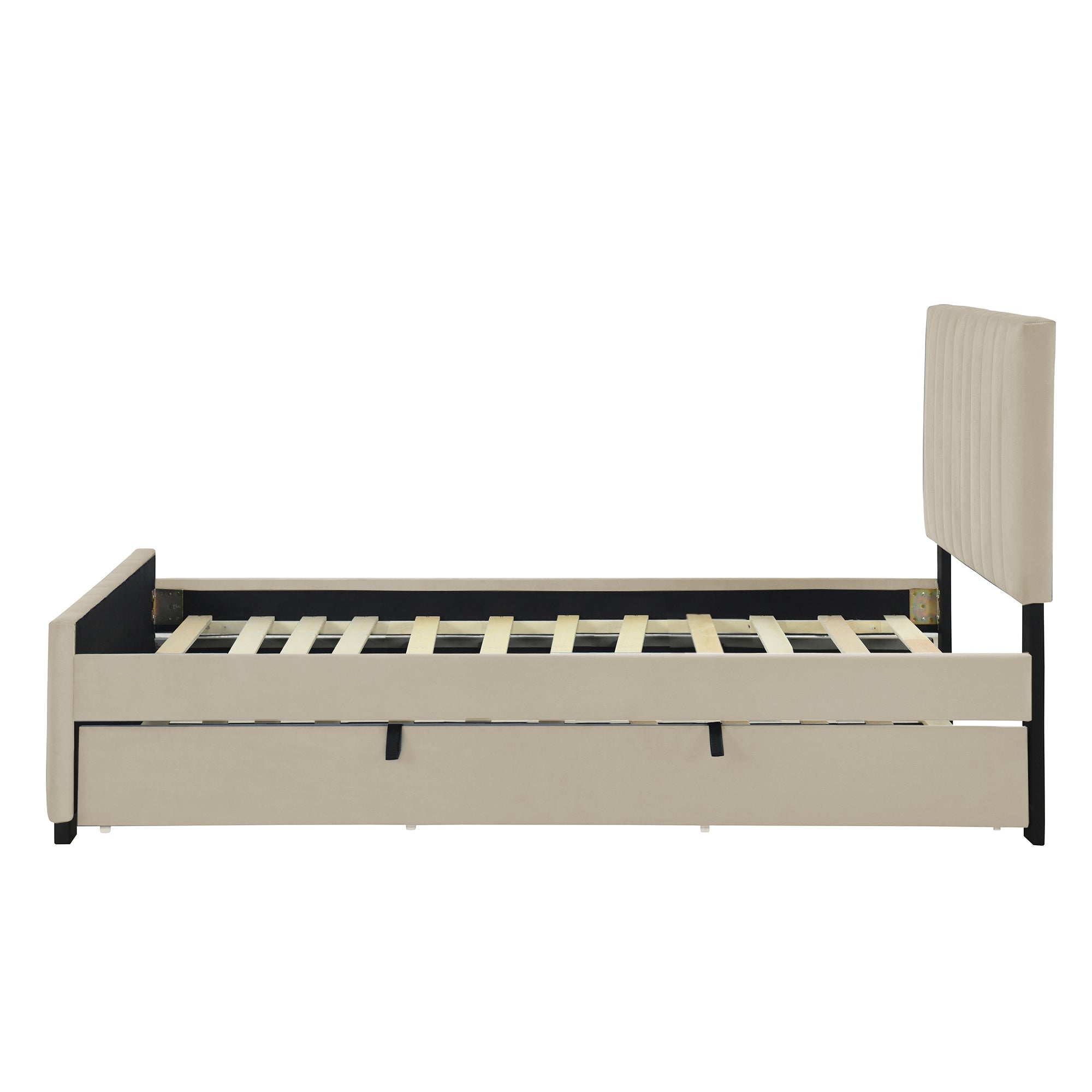 Upholstered Bed, Single with Pull-Out, 90 x 190 cm, Beige Velvet