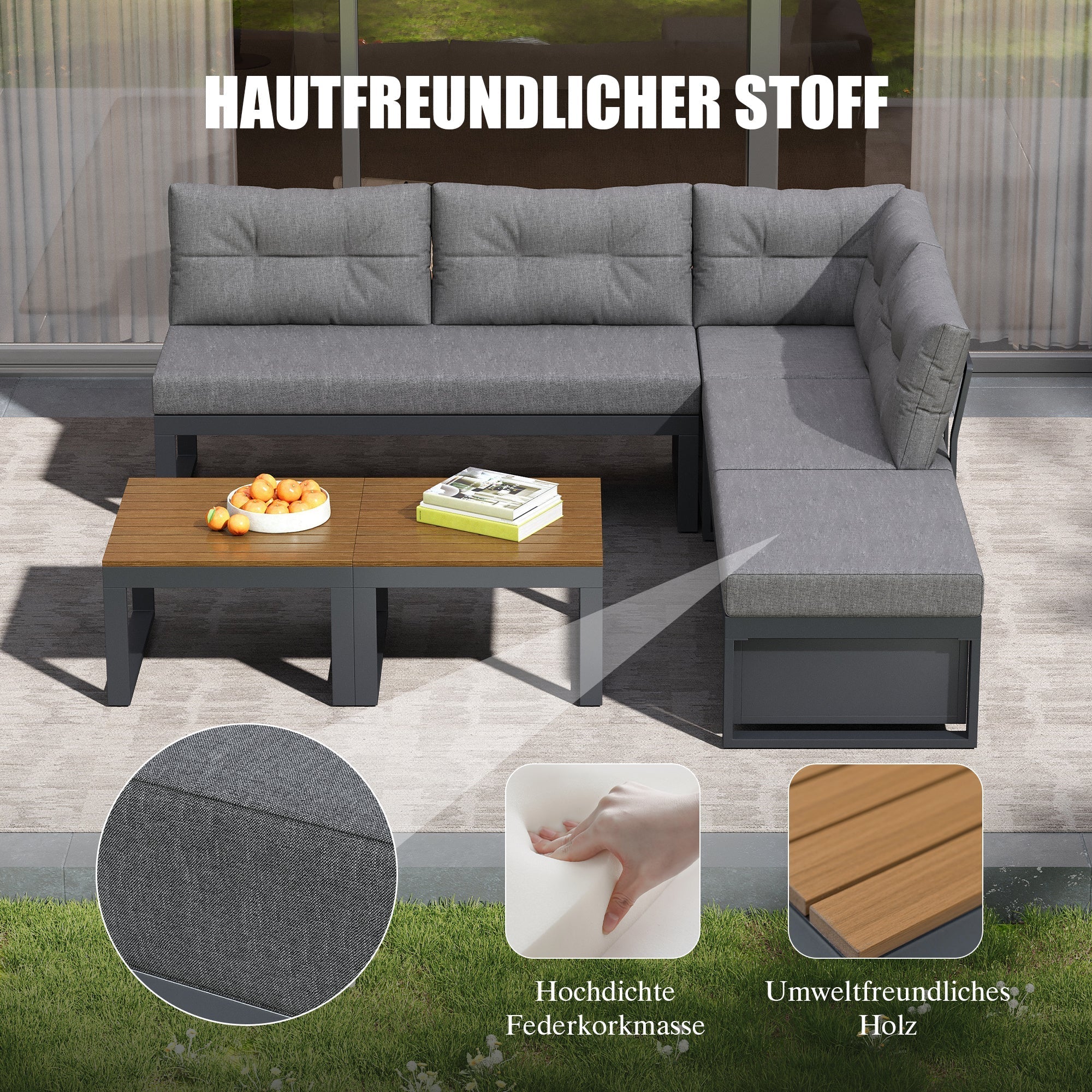 Multi-purpose Garden Furniture Set with Adjustable Backrest, Reclining Function and Storage, Dark Grey