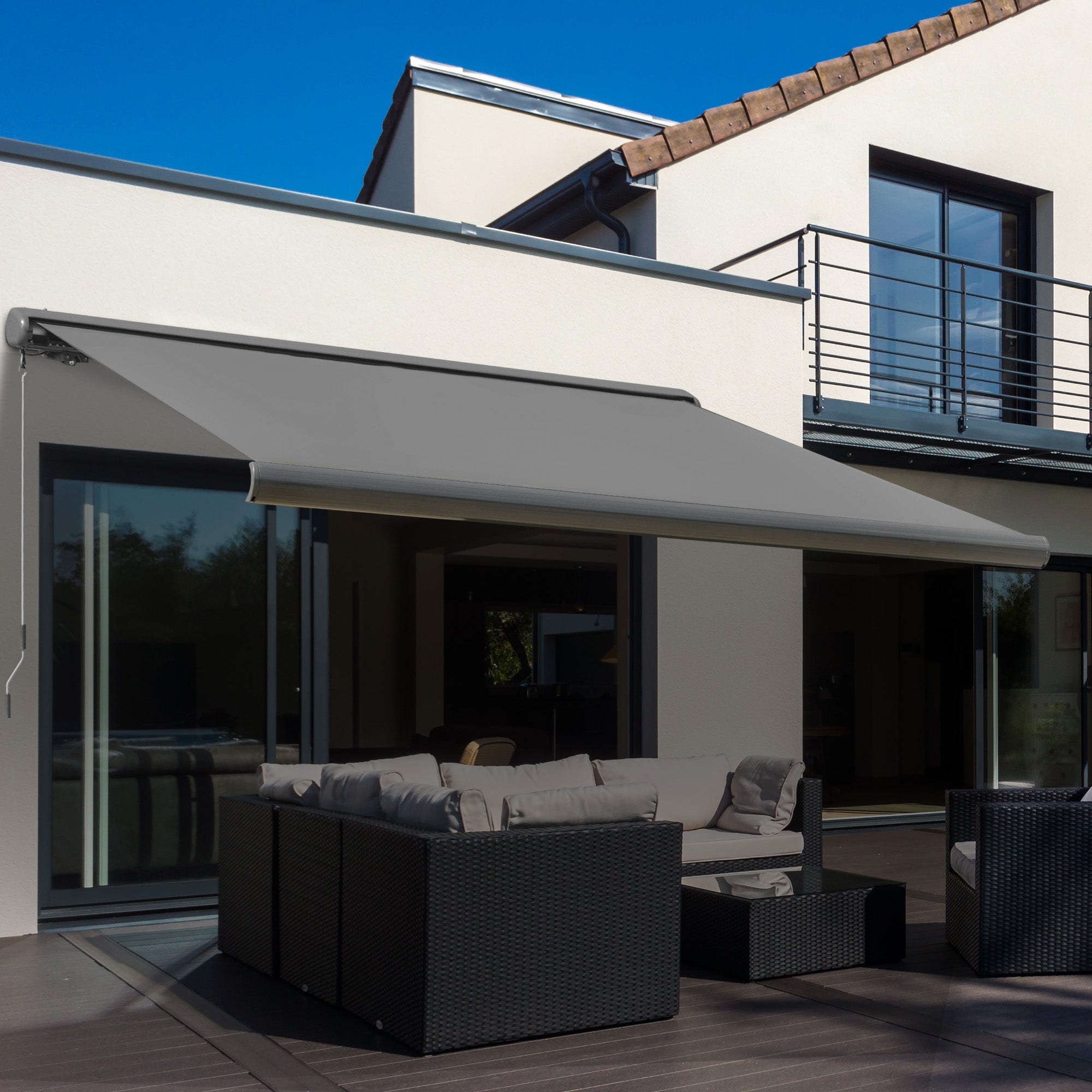 3 x 2.5m Electric Retractable Awning, Aluminium Frame UV50+ Sun Shade, Grey