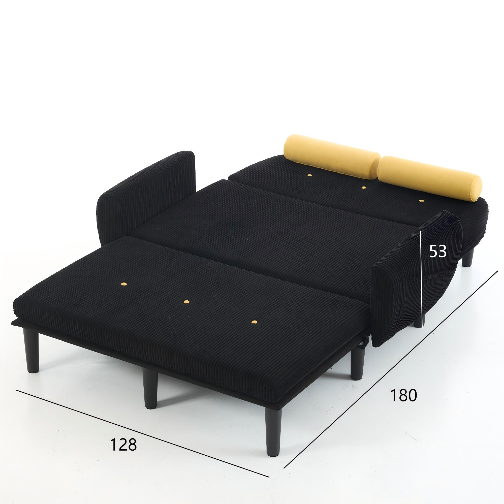Loveseat Sofa Daybed Recliner with Storage Space, Black Corduroy