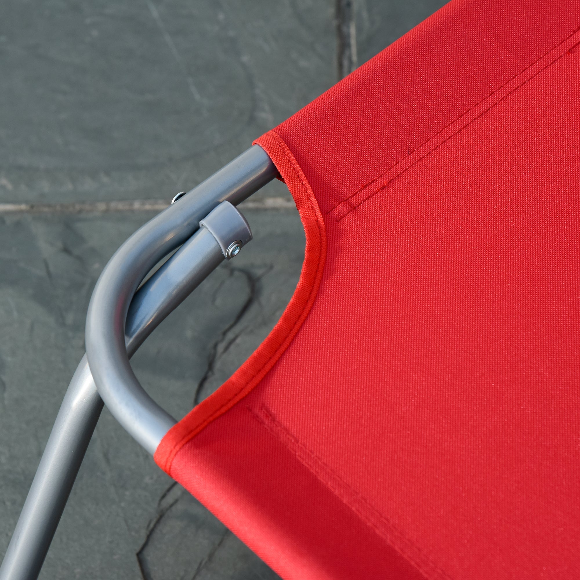 Sun Lounger, Foldable Multi-Adjustable Backrest, Metal/Polyester Red