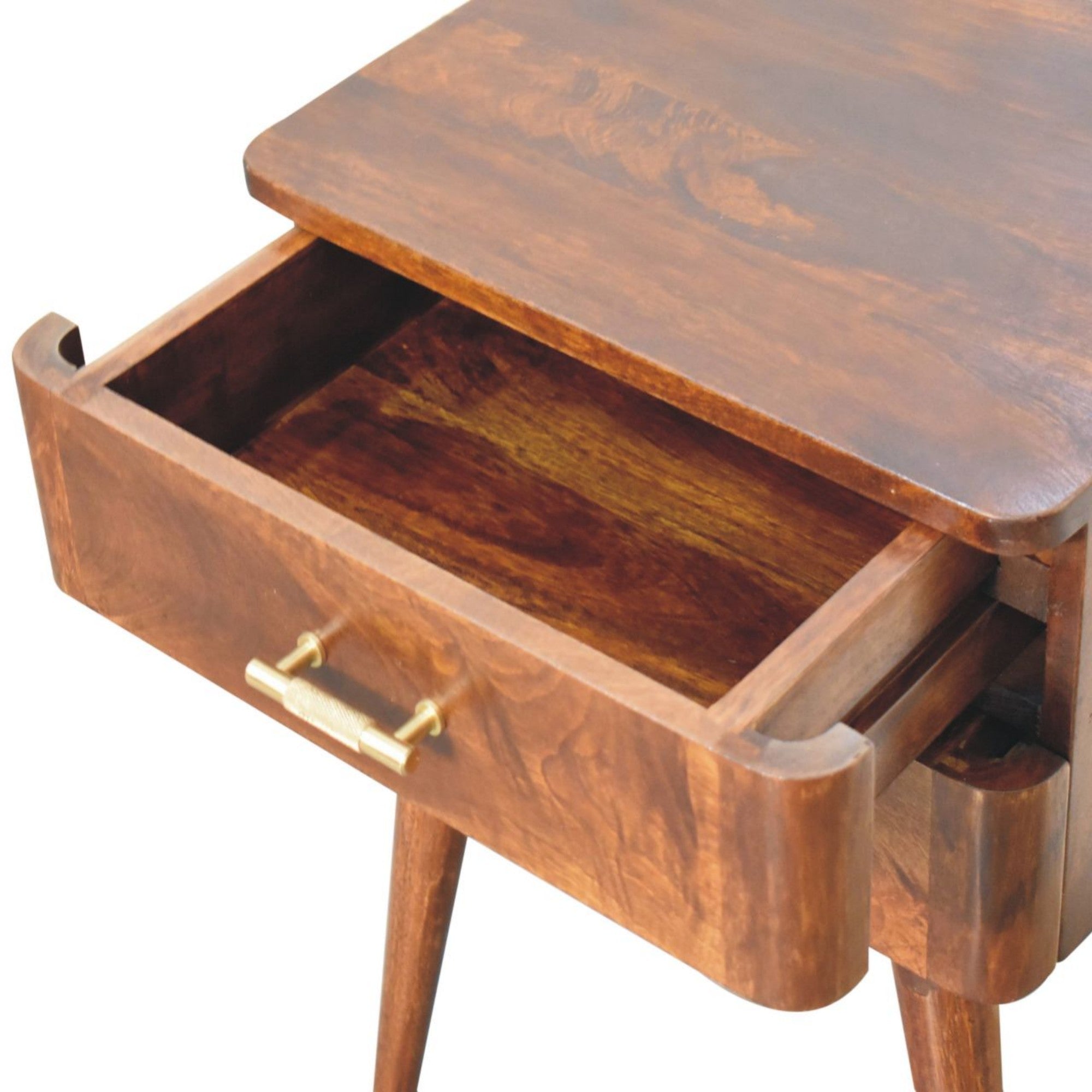 Solid Wood T-Bar Nordic Bedside, 2 Drawers, Dark Brown