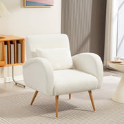 Upholstered Armchair, Padded with Lumbar Cushion and Metal Legs, Fleece, Cream White