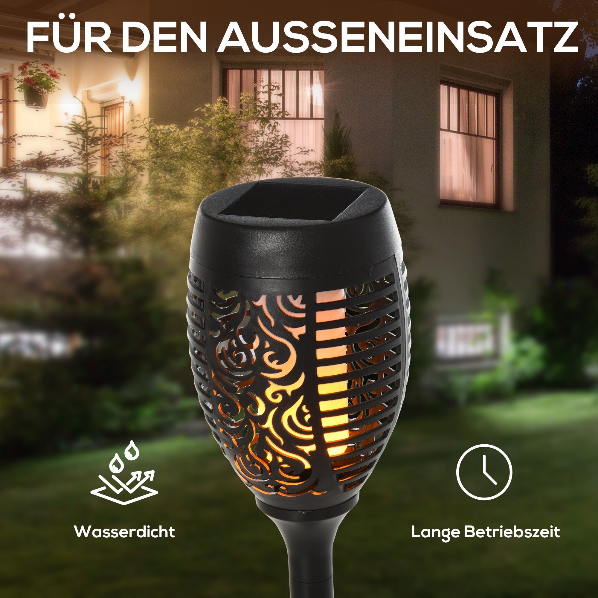 Solar Light Outdoor Set of 4 Garden Lights IP44 Waterproof Warm Light Plastic Black