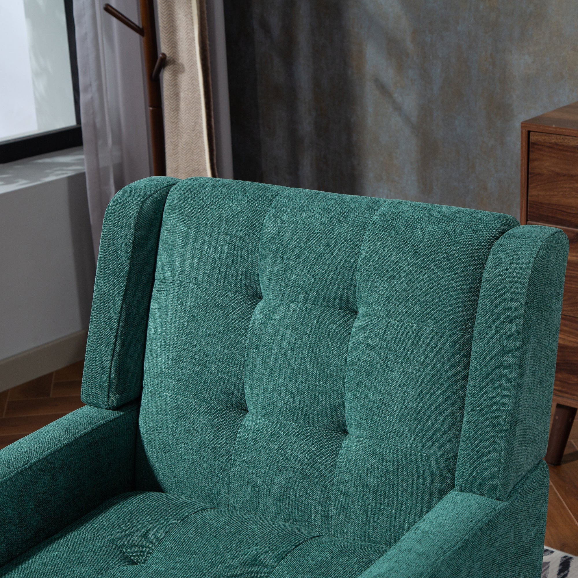 Upholstered Armchair with Buttoned Padding and Solid Wood Legs, Suede Black