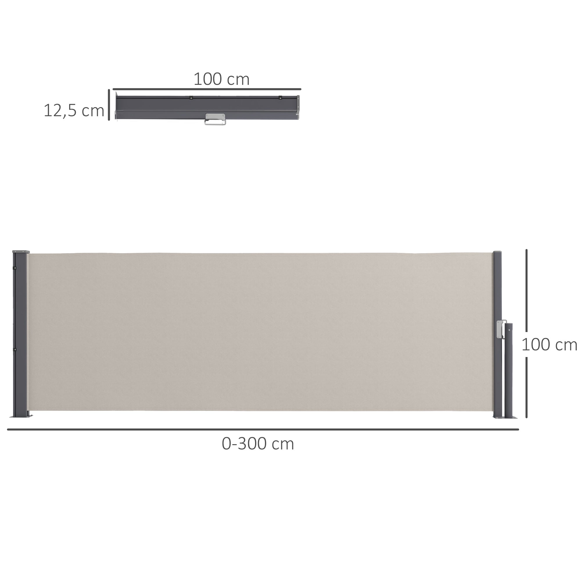 Extendable Side Awning 300x100cm UV Protection Privacy Screen, Polyester Light Grey