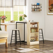 Bar Table with Bar Stool Set, 3-Piece, Storage, 2 Stools, Steel, Oak