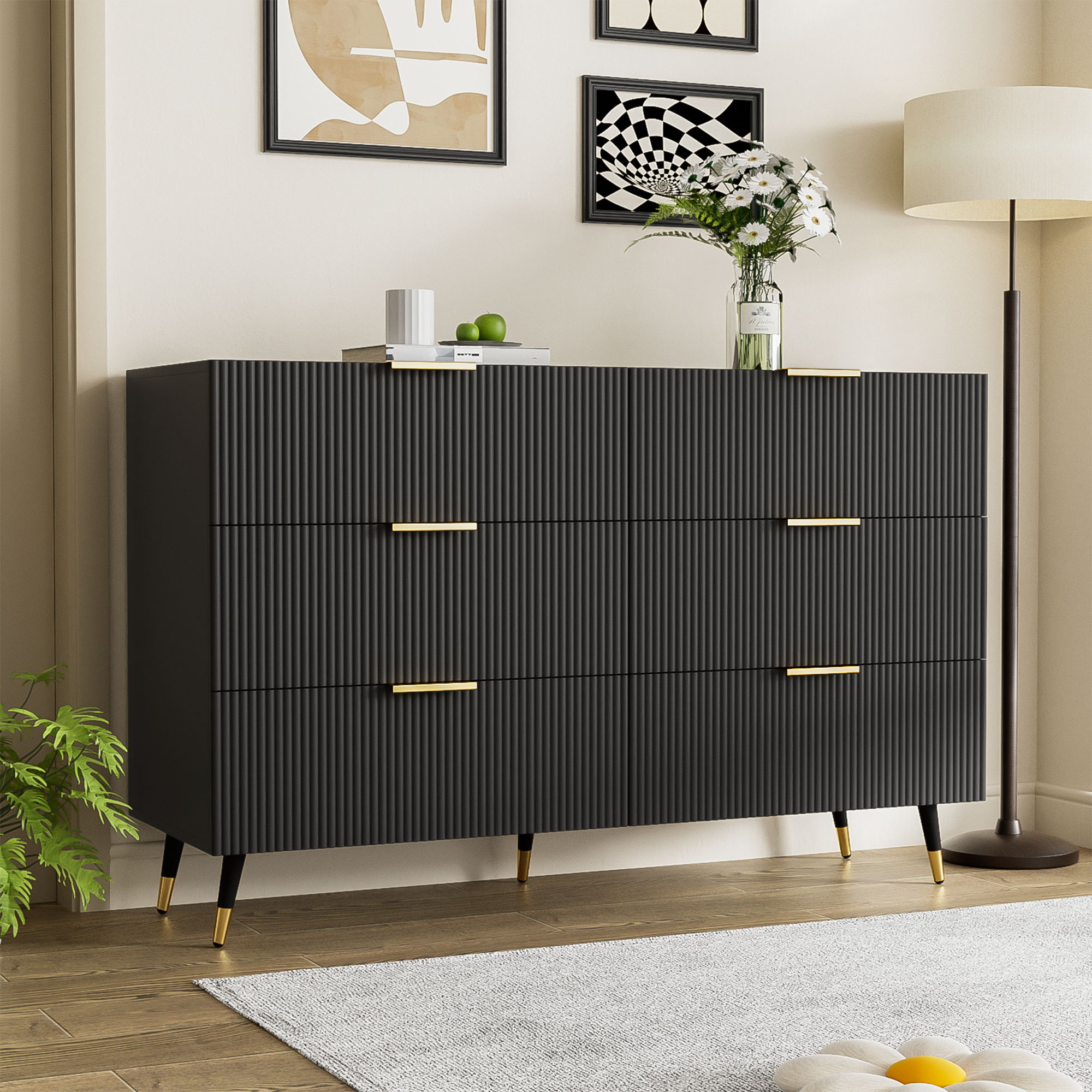 Sideboard with Modern Design, Chest of Drawers, Golden Handles