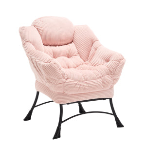 Lazy Chair with Ottoman, Modern Lounge Accent with Armrests & Side Pocket, Pink
