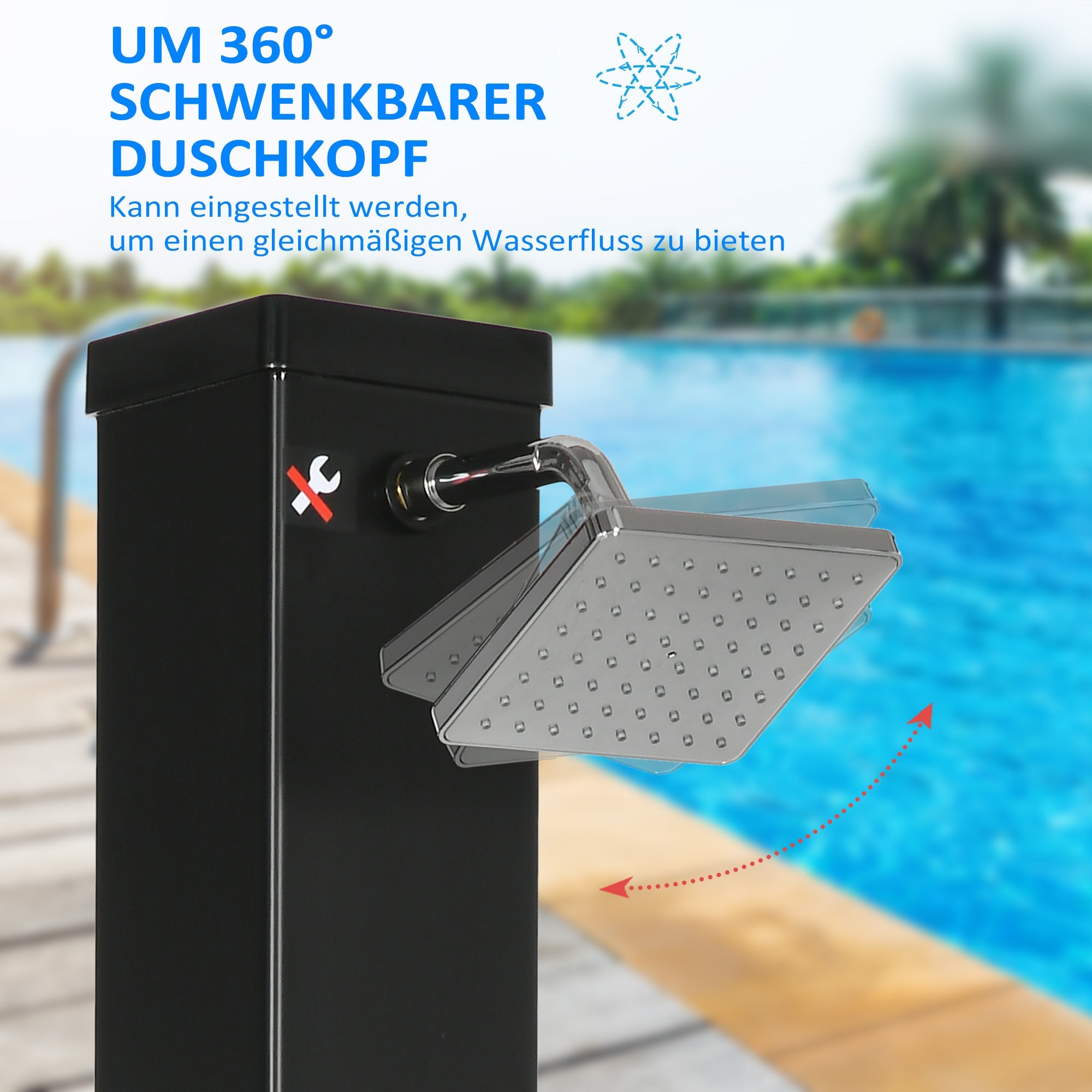 Solar Shower 40L Outdoor with Foot Shower Rain Head, Black