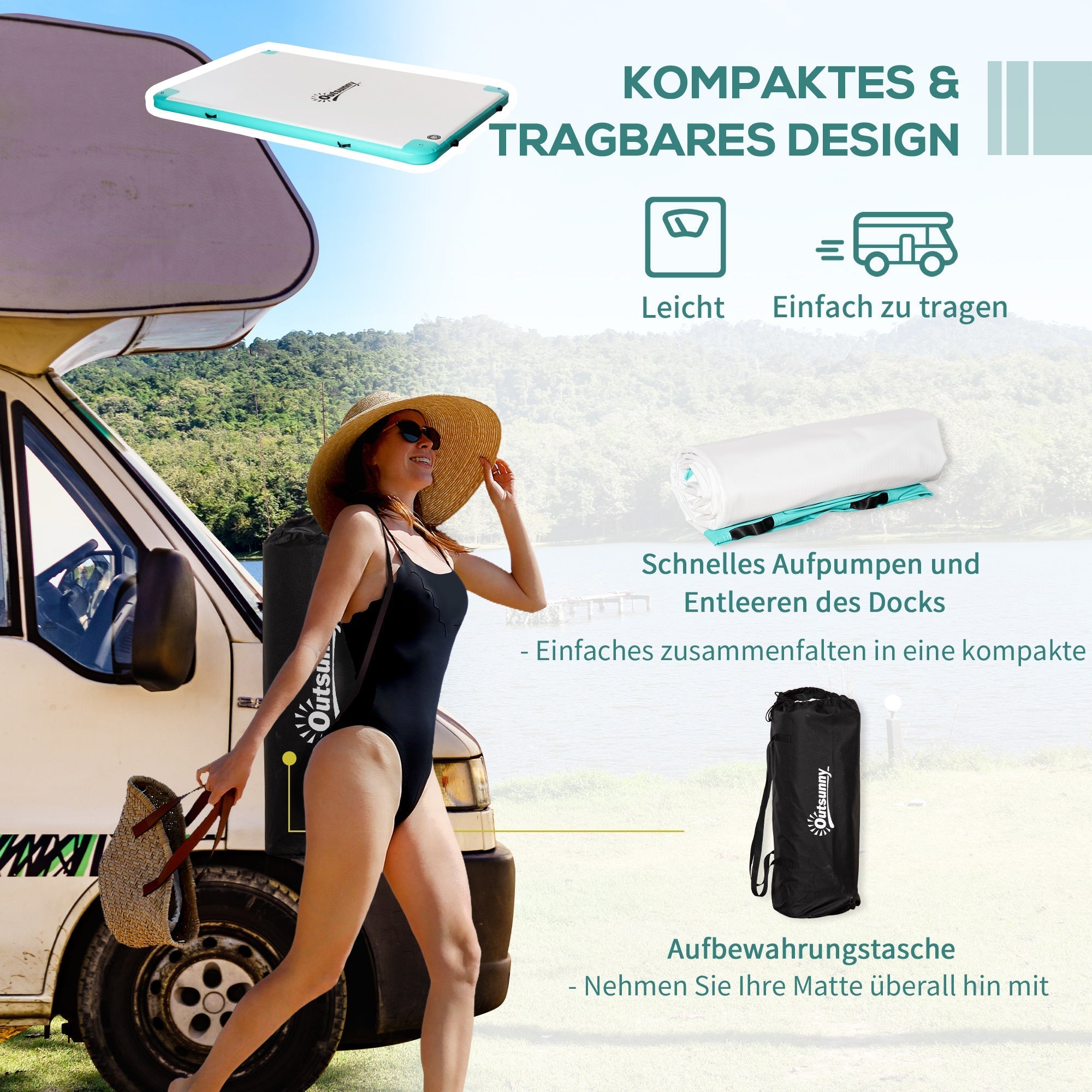 Aufblasbare Schwimminsel, 500 kg Tragkraft, Pool-See-Lounge, Kunststoff