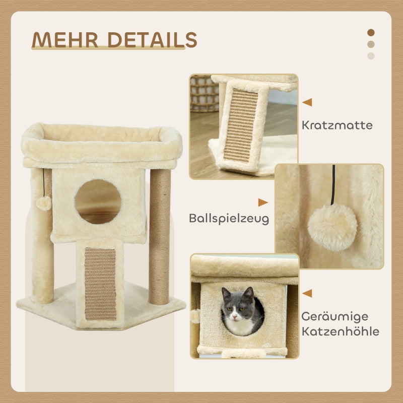 Katzenbaum, Kratzmatte aus Jute, Katzenhaus, Beige