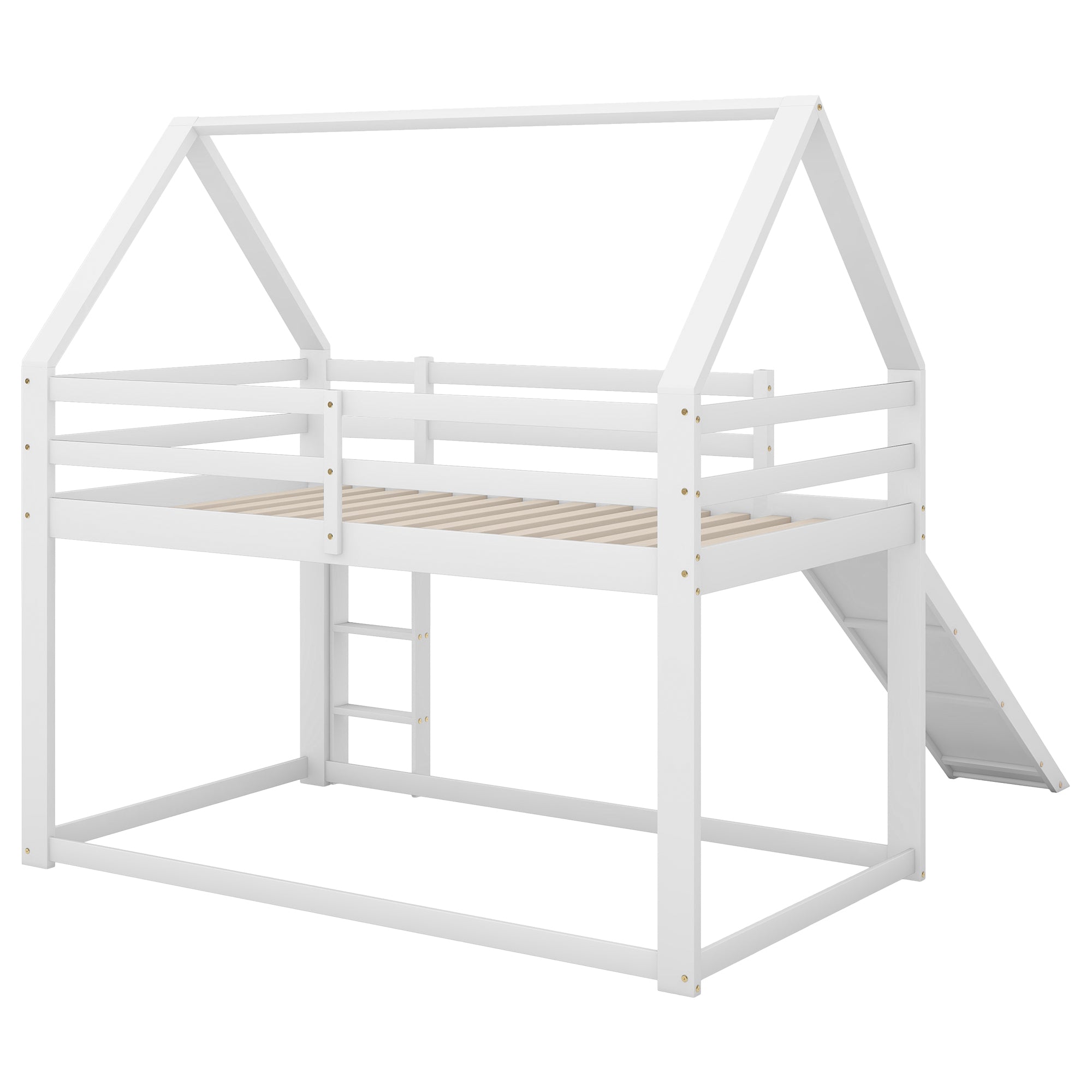 Children's House Bunk Bed 90x200cm with Slide and Ladder - White