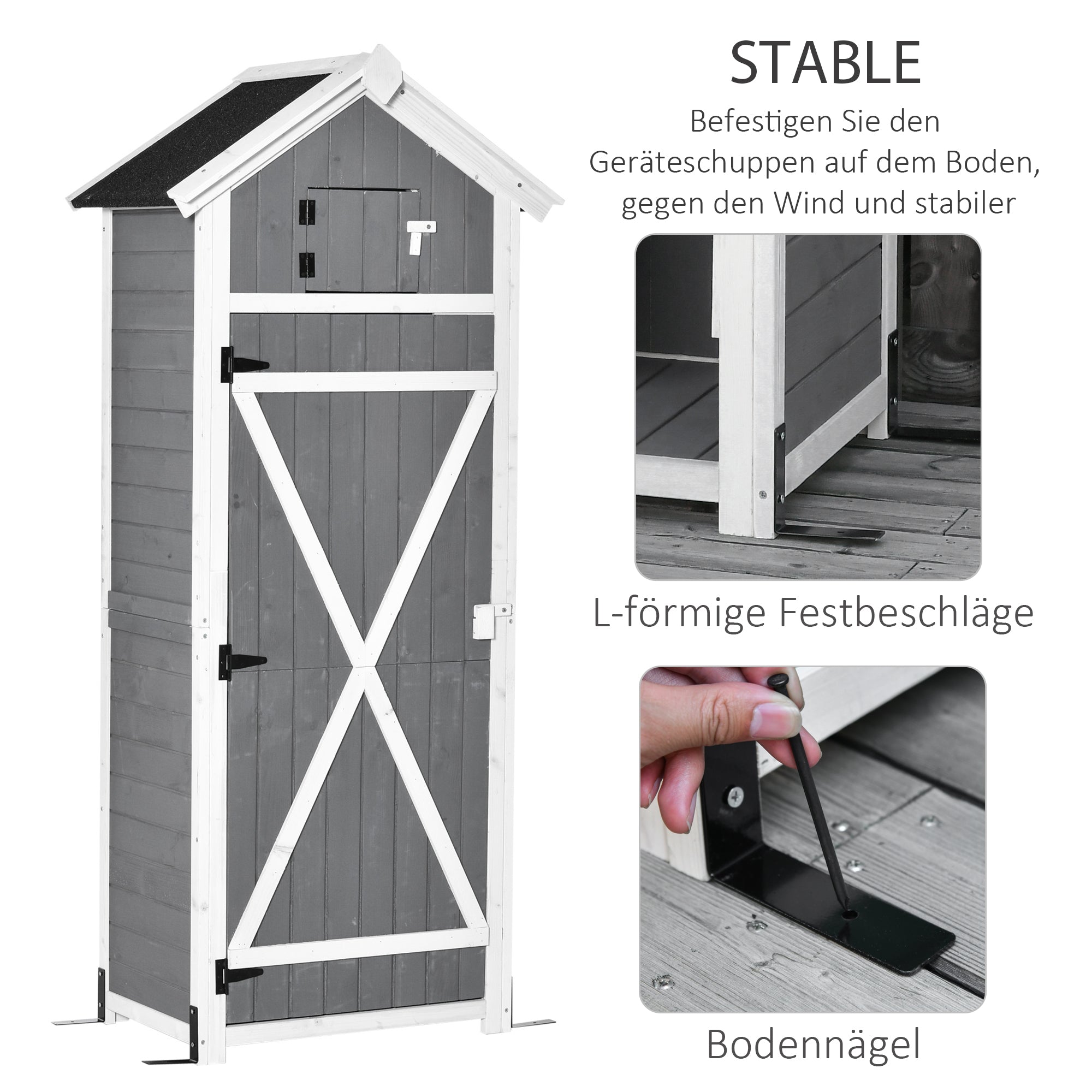 Garden Cabinet Wooden Tool Shed with Door and Roof Grey