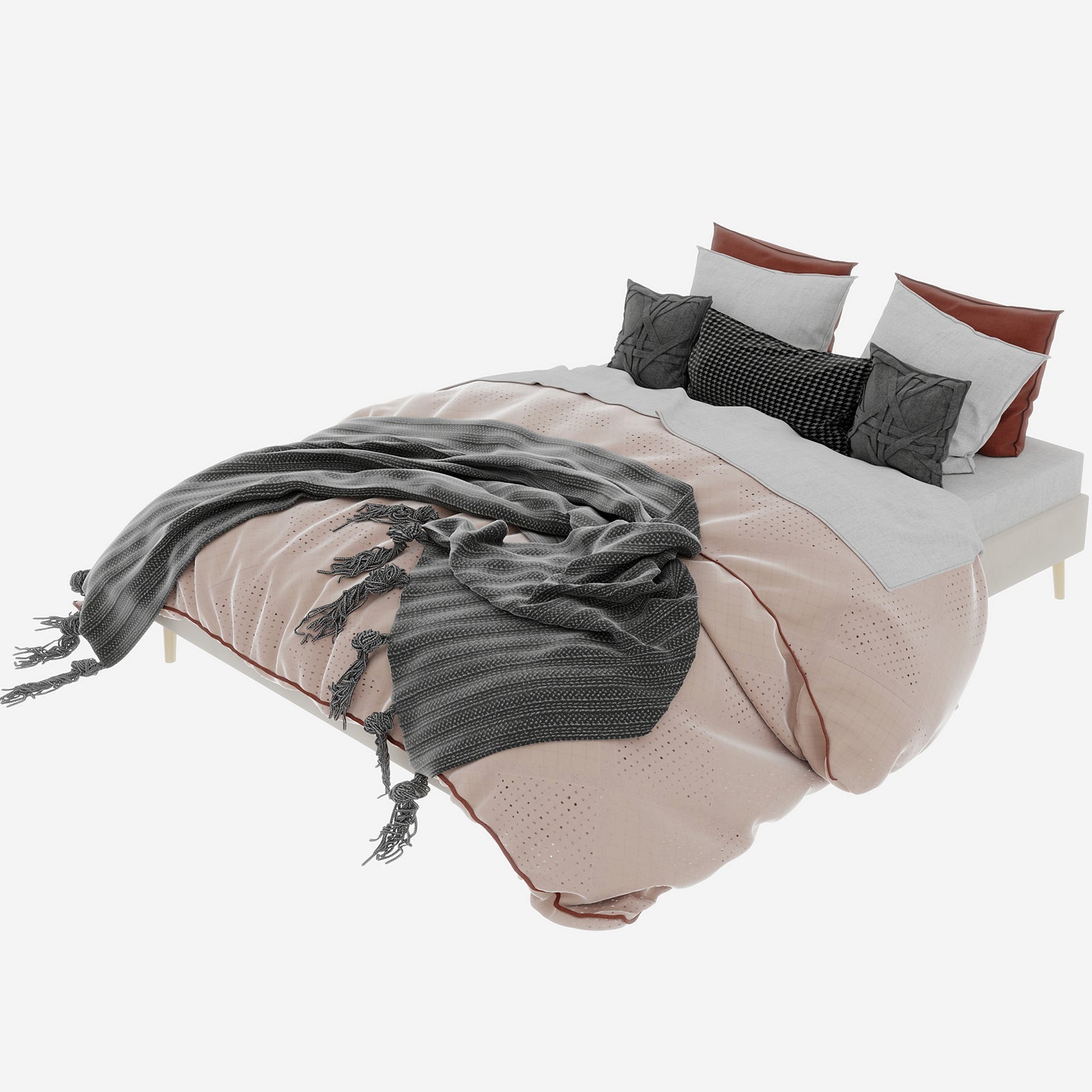 Modern Minimalist Bed Frame 160x200cm Low Box Dutch Velvet Beige