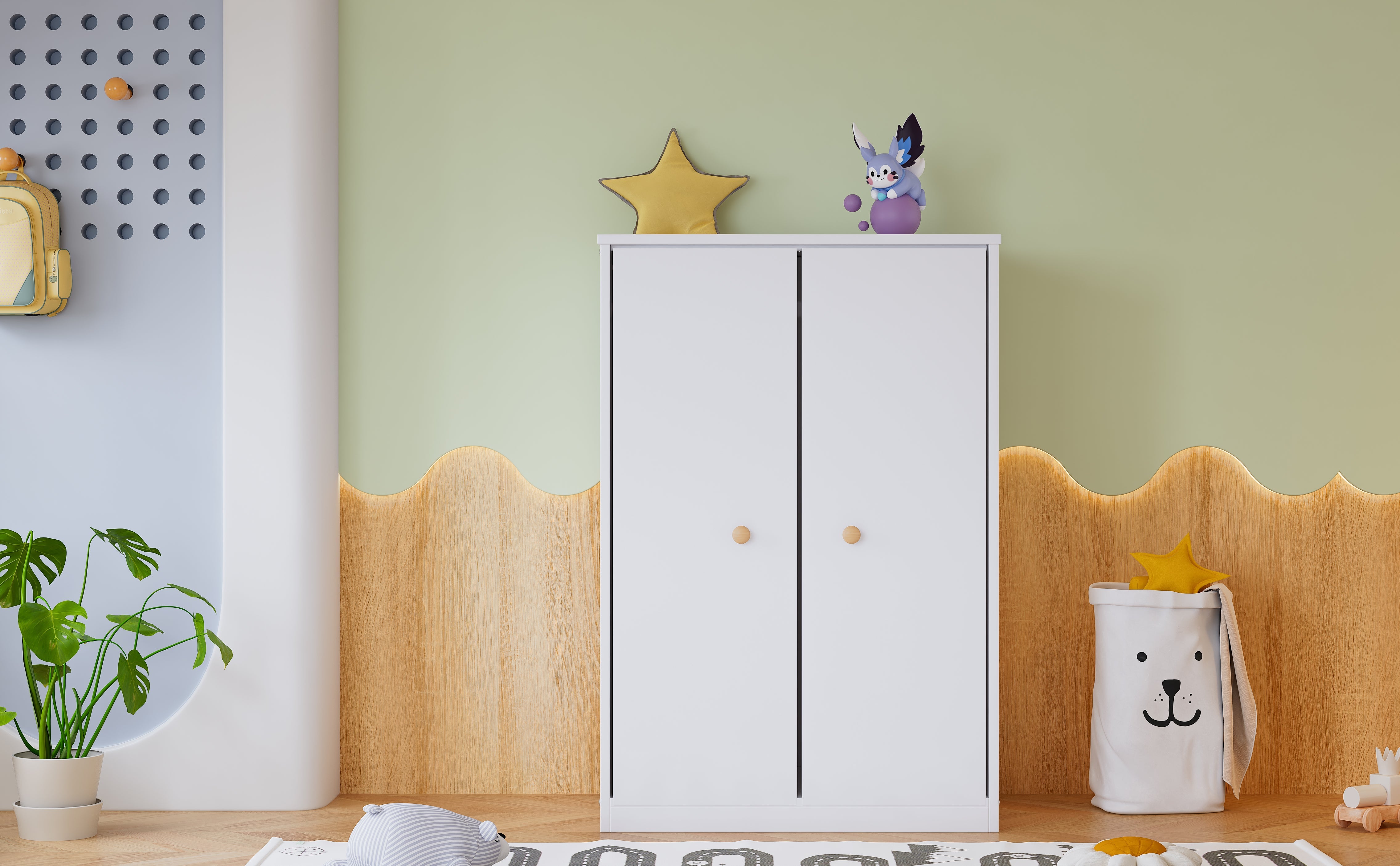Wardrobe, Small 2-Door Hanging Rail for Bedroom/Children, MDF White