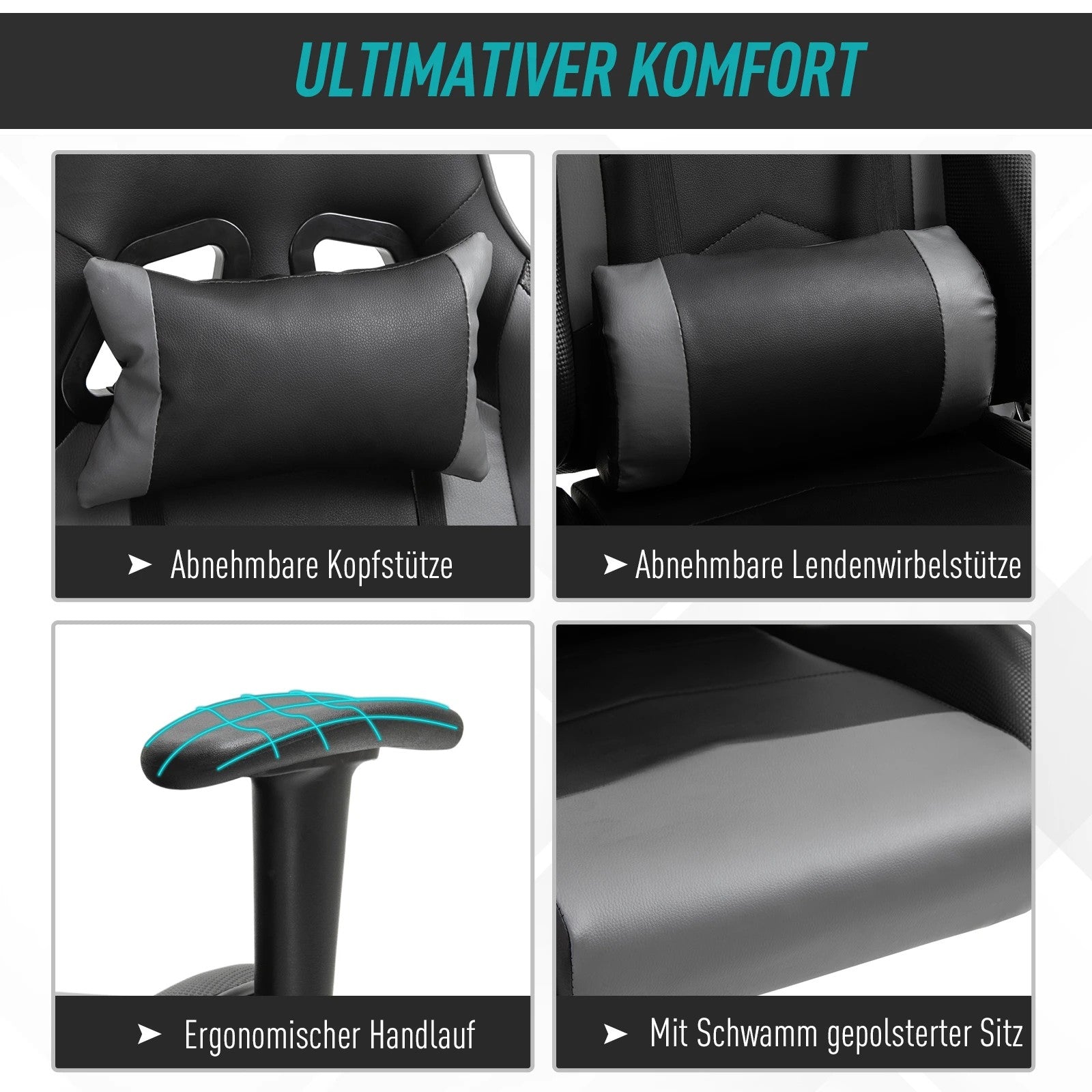 Vinsetto Office Gaming Swivel Chair, Ergonomic, Artificial Leather Black