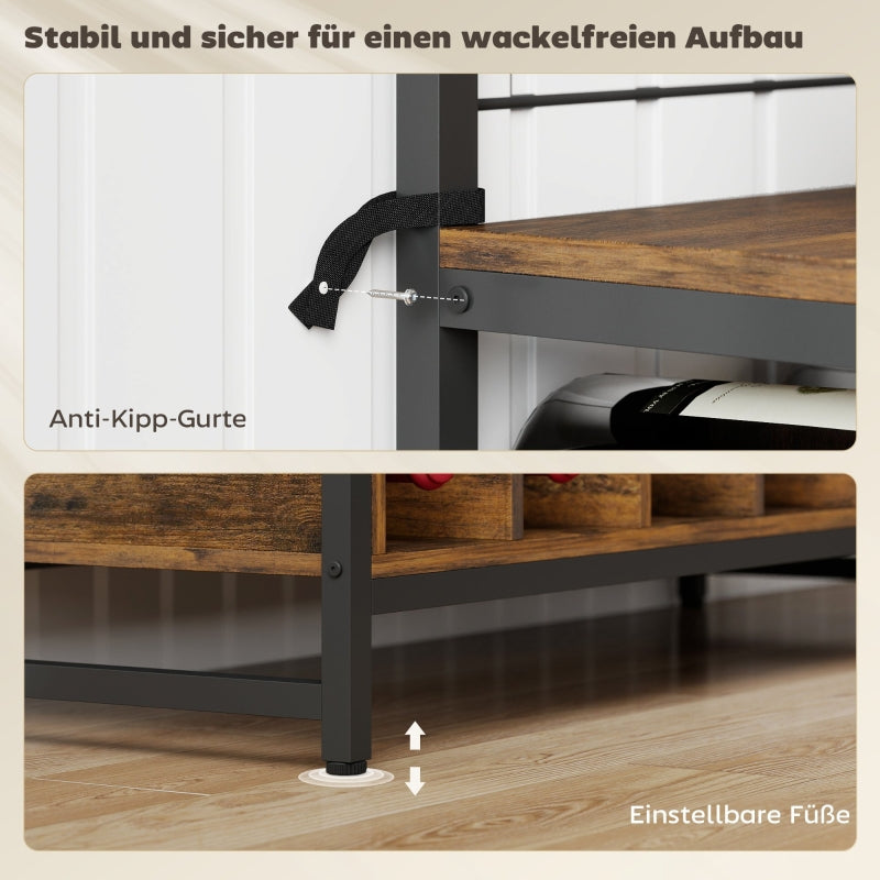 Küchenregal mit Arbeitsplatte, Gitterplatten, 5 Haken, Braun