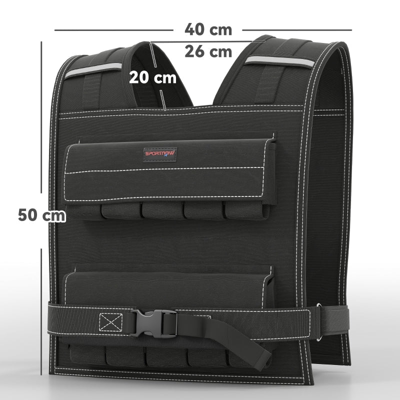 Adjustable Weighted Vest, 20KG with 30 Metal Weights and Reflective Strips