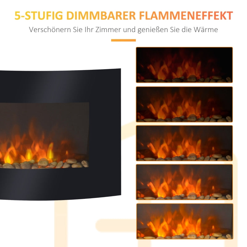 Electric Fireplace, Wall-Mounted 65 x 11.4 x 52cm, Glass and Metal