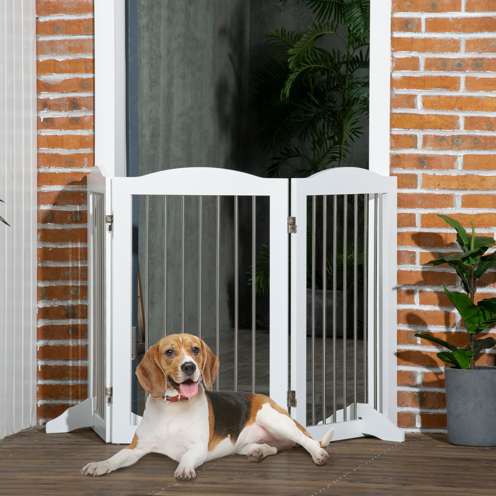 Dog Gate Foldable 3-Panel Stair Safety Barrier, White