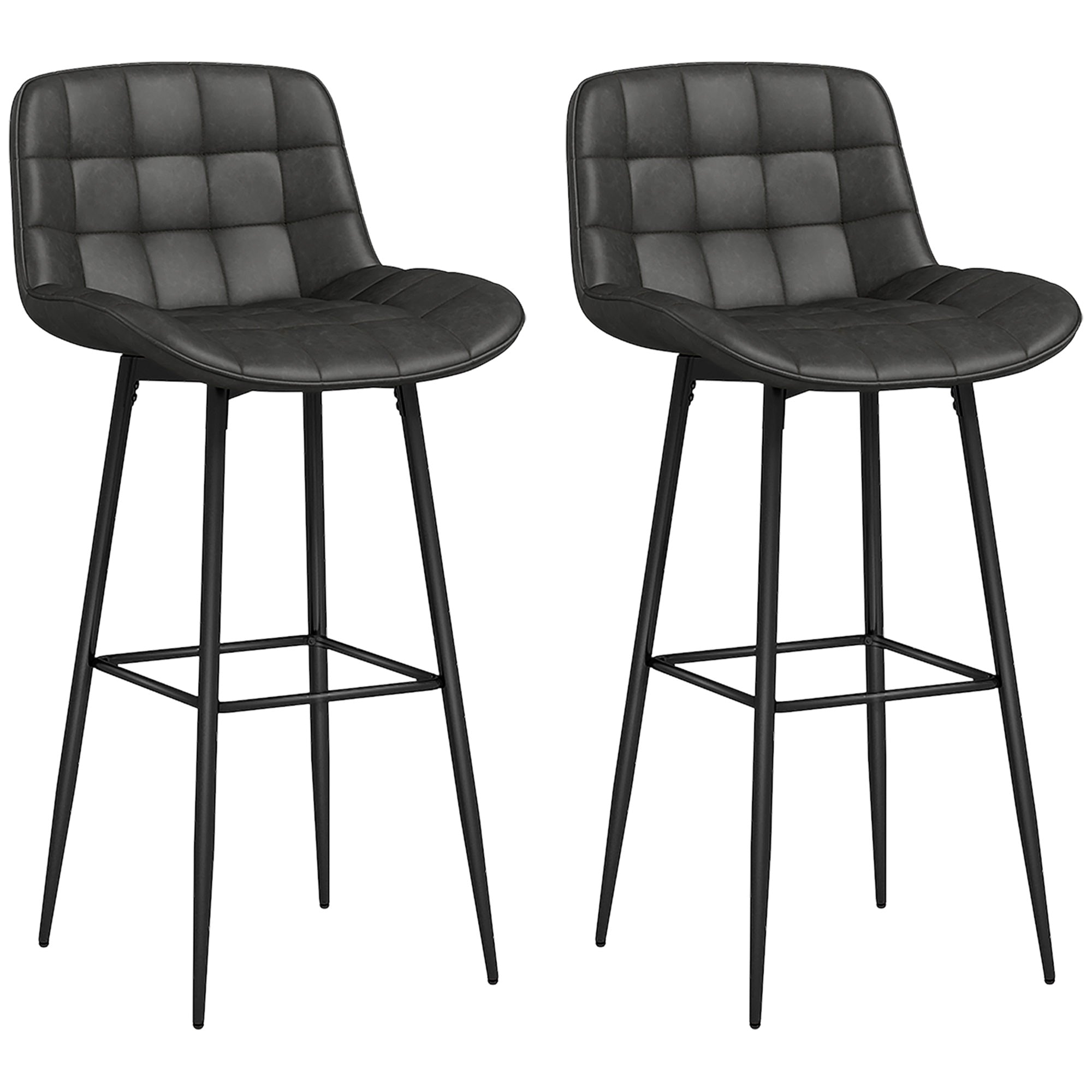 Bar Stools, Set of 2, Swivel, Footrest, Dark Grey